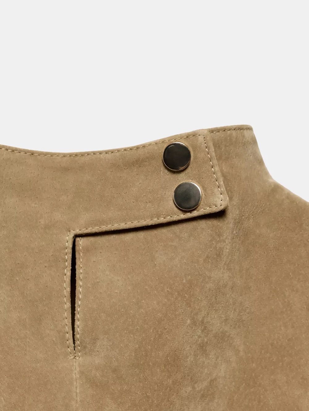 Zara Suede Leather Top High Neck Short Sleeves Snap Button Closure Beige Medium - Picture 7 of 16